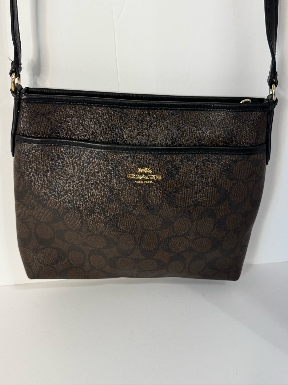 Coach Brown Signature Crossbody Bag with Gold Logo